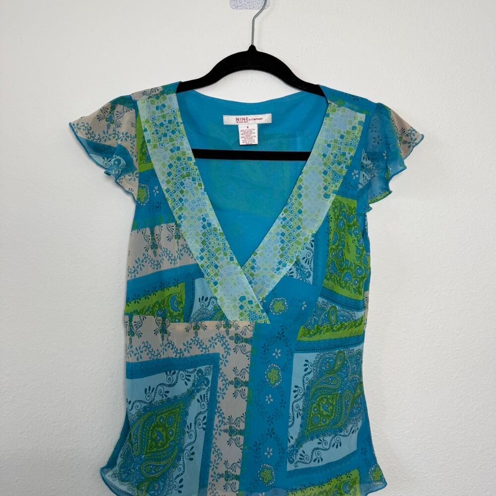 Nine & company by Nine West Blue & green paisley print blouse D2